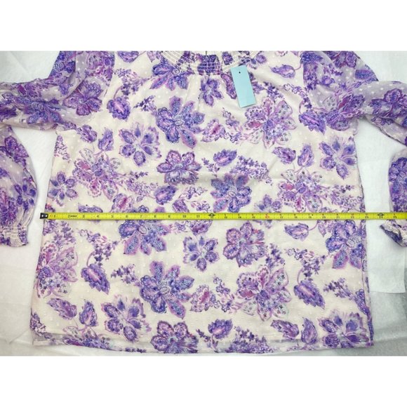 LOFT Women Petite Floral Clip Smocked Puff Sleeve Blouse Large - Picture 10 of 16